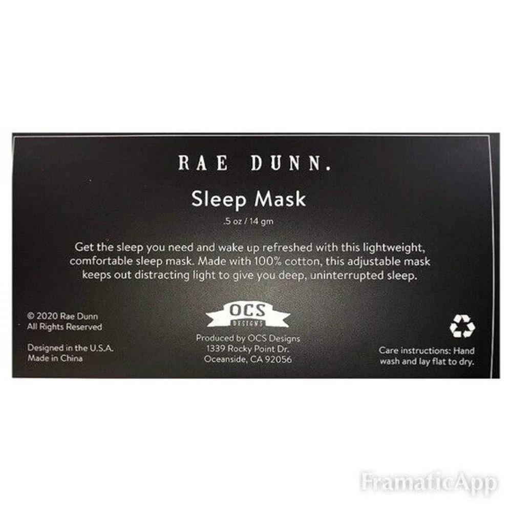 Rae Dunn by Magenta Sleep Mask & Blindfold, Soft Eye Mask w/Adjustable Strap